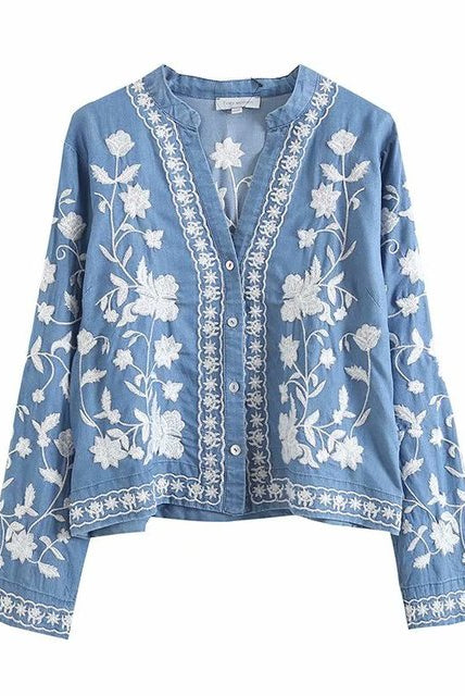 Western Boho Vintage Denim Cotton Blue Embroidery Car