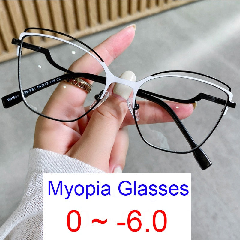 Chic Cat Eye Anti Blue Light Myopia Glasses Women Computer Glasses