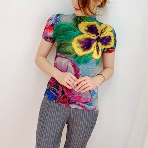 Limited Edition Designer Pleated sexy Pleated Print Top Women