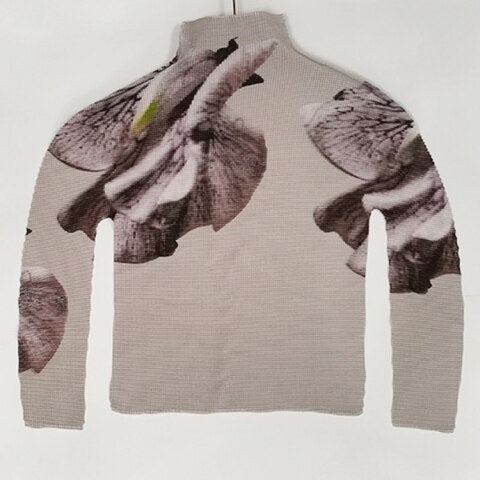 Flower Printing T-shirt For Women super stretch Pleated Long Sleeve Shirt Tops Spring summer