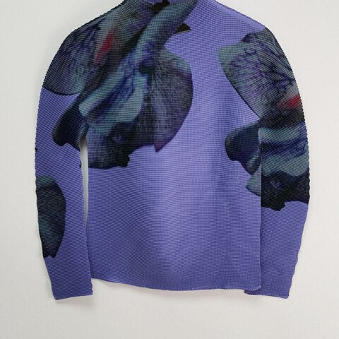 Flower Printing T-shirt For Women super stretch Pleated Long Sleeve Shirt Tops Spring summer