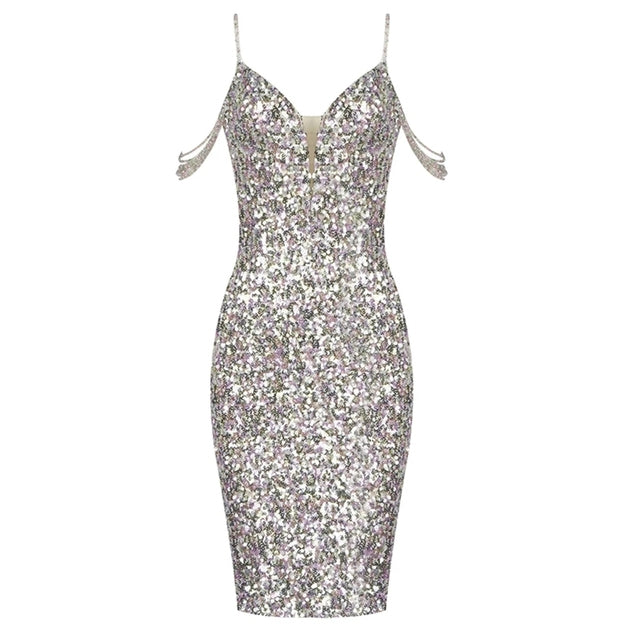 Summer New Sleeveless Colorful Sequined Bodycon Dress