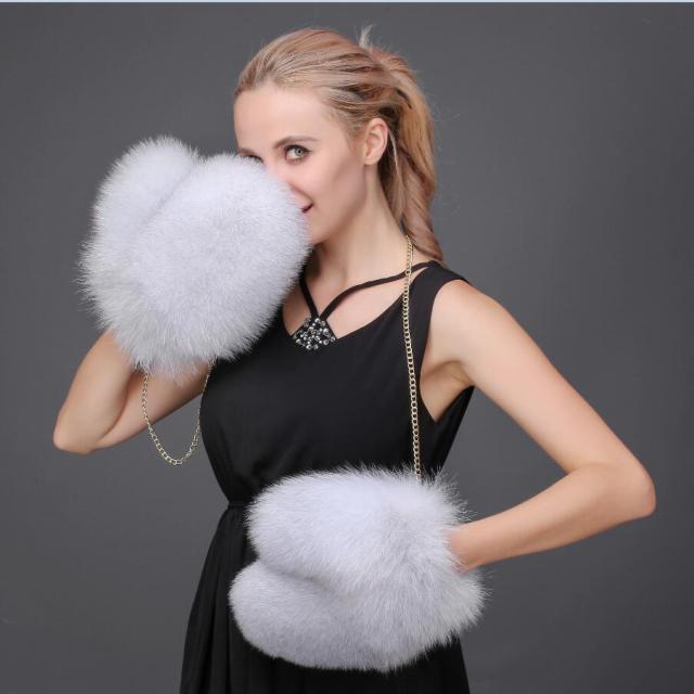 Ashore Shop Women's Natural Fox Fur Leather Sheepskin Mittens