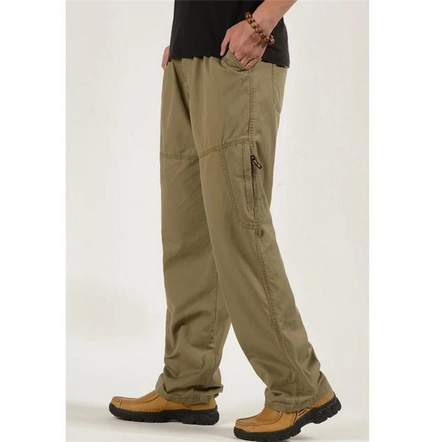 Plus Size New Men Cargo Pants Casual Cotton Straight Multi-Pocket Overalls Loose Trouser