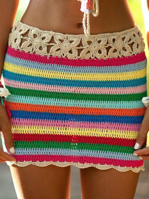 Colorful Crochet Skirt Women Summer Beach
