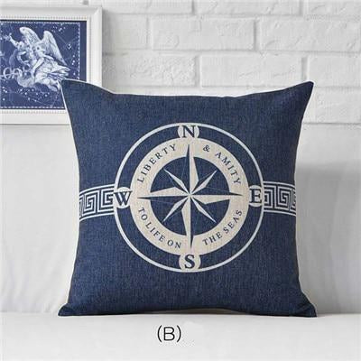 ASHORESHOP Seashore Inspired Ship Anchor Blue Stripe Compass Boat Cushion Cover Cotton Linen Pillow Case Home Sofa Decoter Cojines