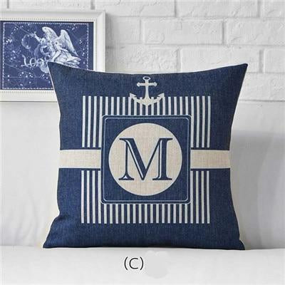 ASHORESHOP Seashore Inspired Ship Anchor Blue Stripe Compass Boat Cushion Cover Cotton Linen Pillow Case Home Sofa Decoter Cojines