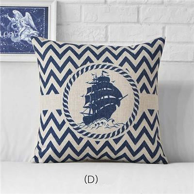 ASHORESHOP Seashore Inspired Ship Anchor Blue Stripe Compass Boat Cushion Cover Cotton Linen Pillow Case Home Sofa Decoter Cojines