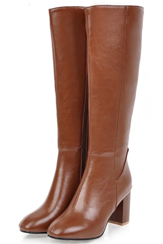 ASHORESHOP Women Long Boots Square Heel Point Toe Super Comfortable Warm Boots