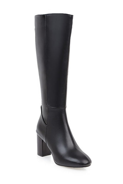 ASHORESHOP Women Long Boots Square Heel Point Toe Super Comfortable Warm Boots