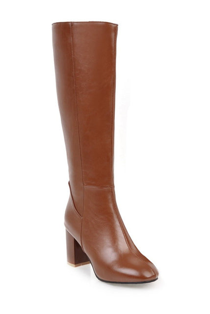 ASHORESHOP Women Long Boots Square Heel Point Toe Super Comfortable Warm Boots