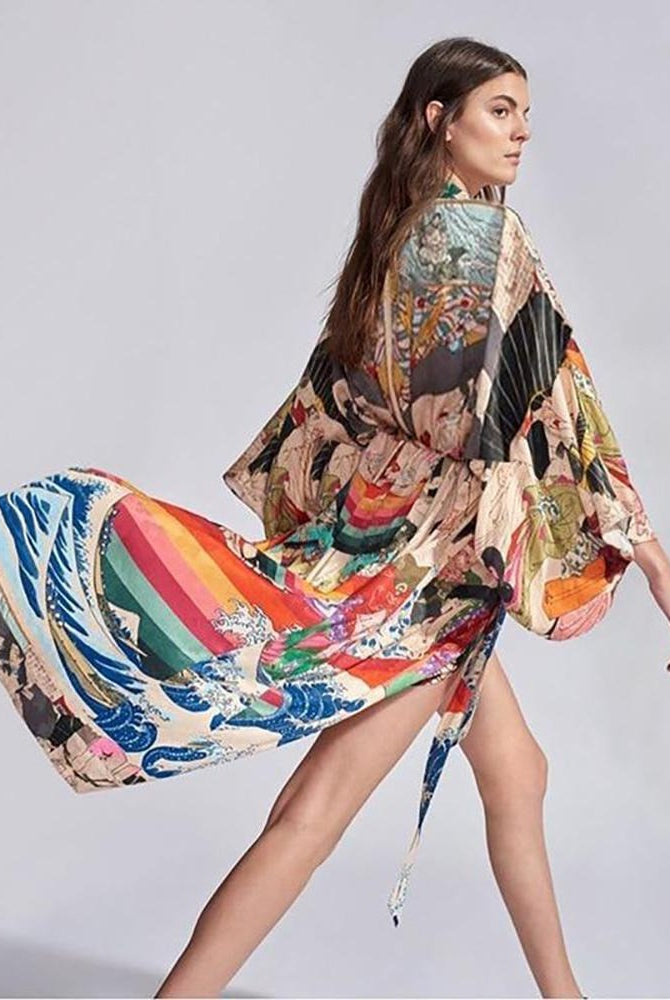 Ashoreshop summer kimono bikini cover up women blouse shirt