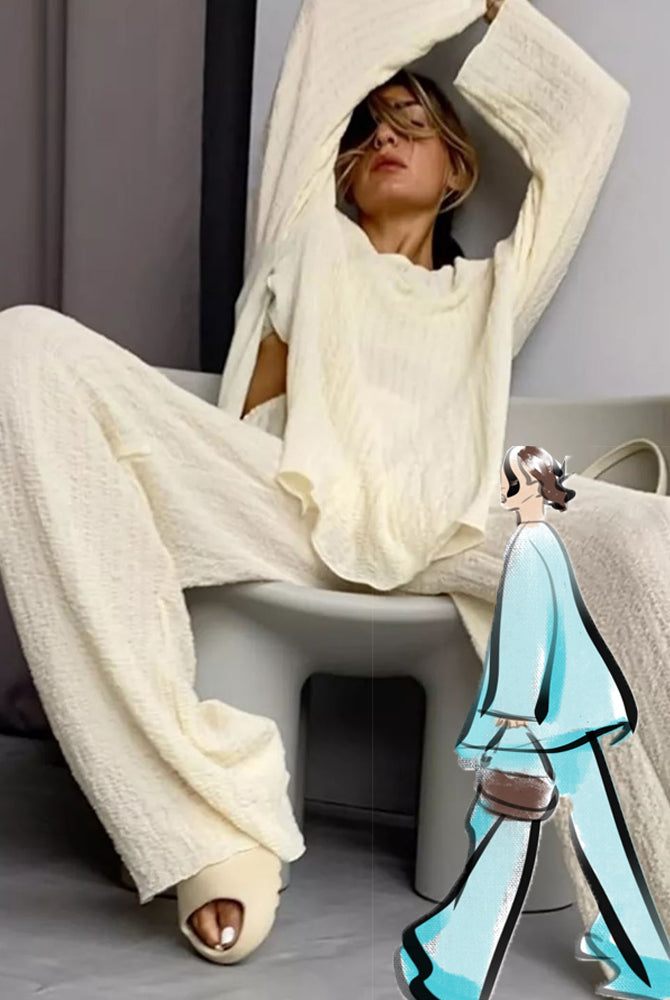 Relax Loose 2 Piece Pants Set Women Comfortable Long Sleeve T-Shirt Matching Sets