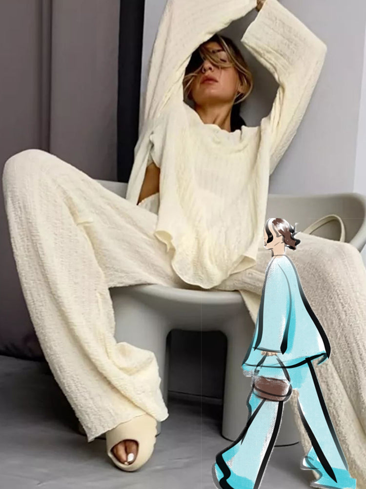 Relax Loose 2 Piece Pants Set Women Comfortable Long Sleeve T-Shirt Matching Sets