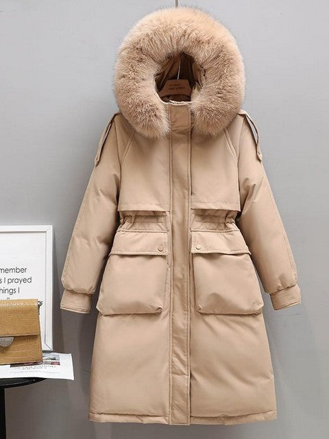 90% Real Down Long Parka Winter Women Long Jacket Large Natural Fur Hooded Parka