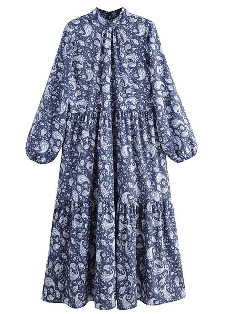 Women's spring 2021 lazy retro paisley print dress long sleeve dresses