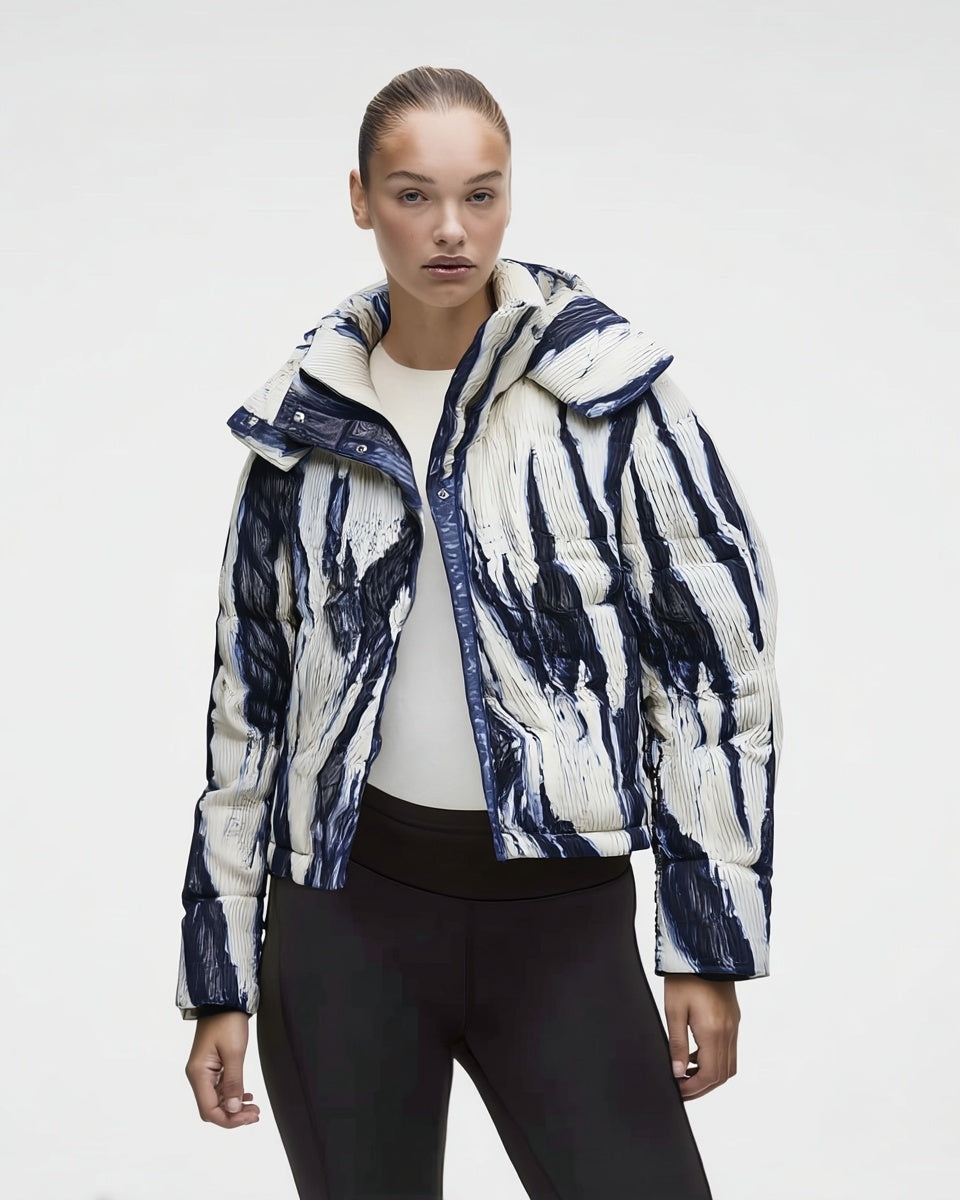 ASHORE® Festival Style Pleated Tie Dye Hoody Down Coat