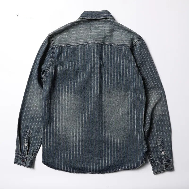 2023-Innovative-Denim-New-Arrival-Stripe-Denim Full Turn-down-Collar-Open-Stitch-Striped-Men-Casual-Shirts-3