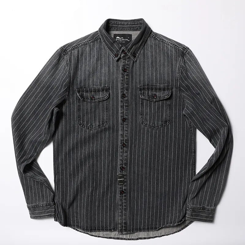 2023-Innovative-Denim-New-Arrival-Stripe-Denim Full -Turn-down-Collar-Open-Stitch-Striped-Men-Casual-Shirts-5