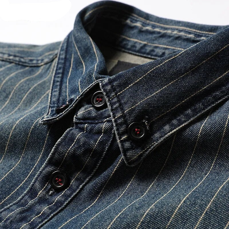 2023-Innovative-Denim-New-Arrival-Stripe-Denim Full Turn-down-Collar-Open-Stitch-Striped-Men-Casual-Shirts-6