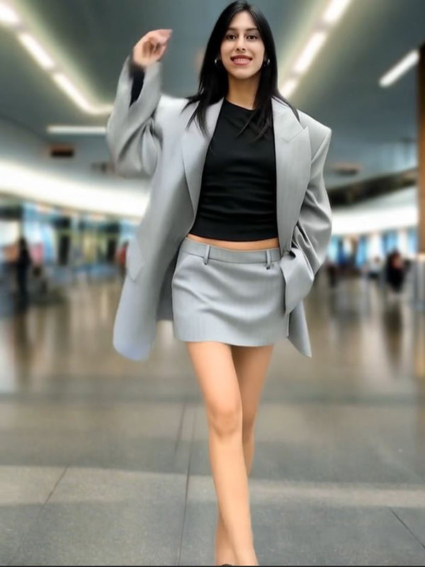 2025_Women_spring_new_fashionable_loose_hot_trend_wider_drop_pad_shoulder_skirt_sets