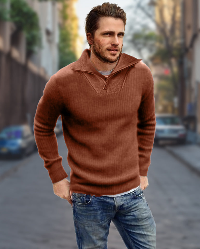 Men’s Wool Sweater Half-Zip Open Collar Pullover Midweight Sweater Ashore Shop