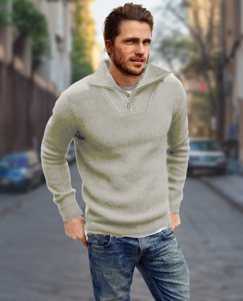 Men’s Wool Sweater Half-Zip Open Collar Pullover Midweight Sweater Ashore Shop