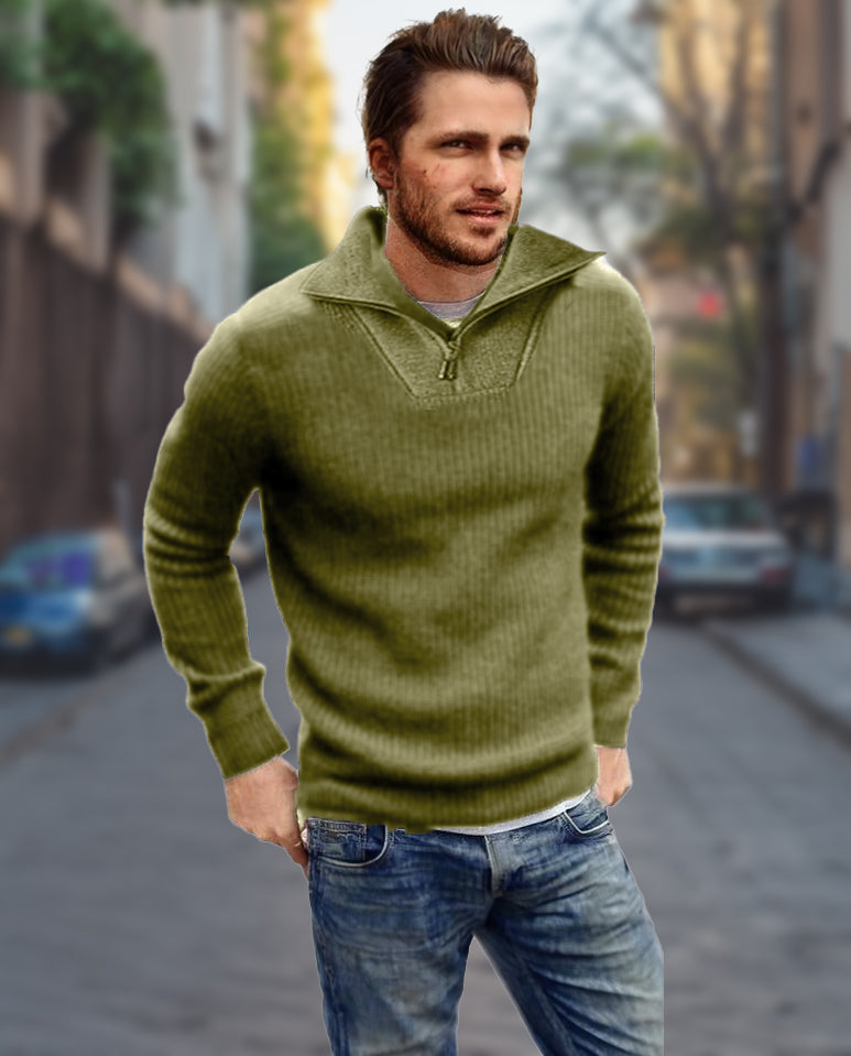 Men’s Wool Sweater Half-Zip Open Collar Pullover Midweight Sweater Ashore Shop