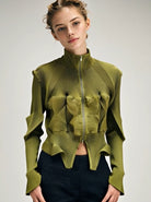 ASHORE_Ripple_Stretch_elegant_women_s_pleated_shirt_zipper_front_cardiga-green