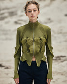 ASHORE_Ripple_Stretch_elegant_women_s_pleated_shirt_zipper_front_cardigan