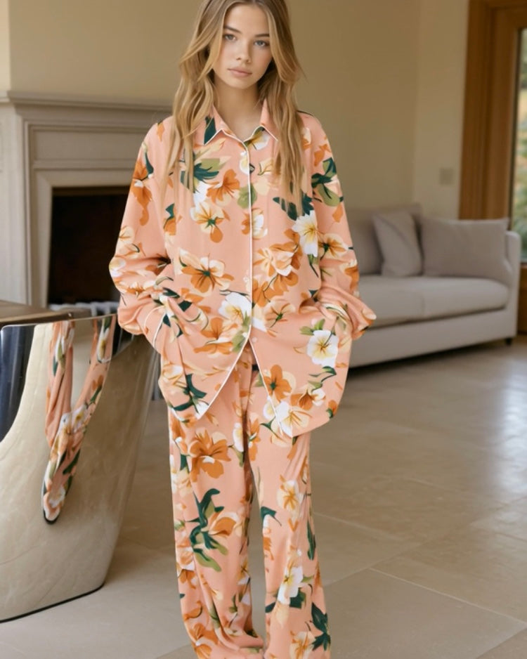 ASHORE_Women_Peach_Flowers_Print_Pajama_Sets