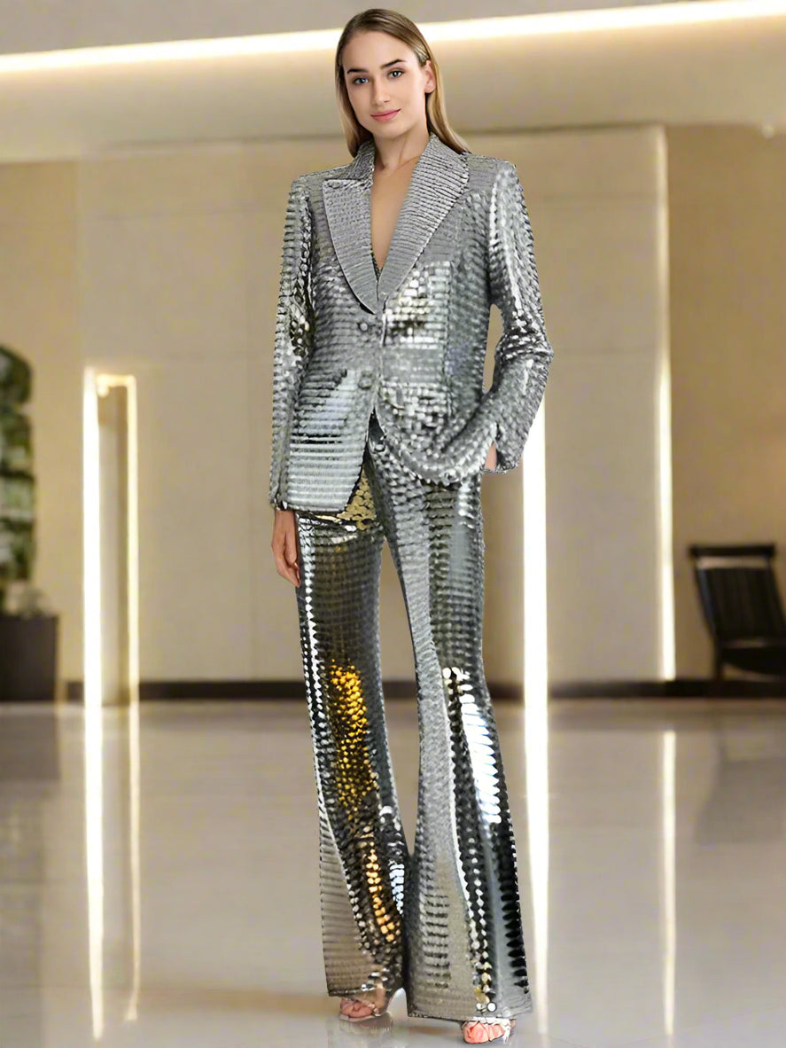 ASHORE_Women_shiny_silver_sequins_pant_suit_sets