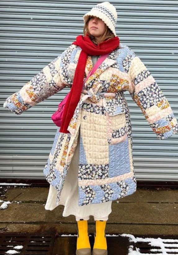Ashore-shop-Sustain Print Quilting Floral Cotton Coat For Woman Elegant Belt