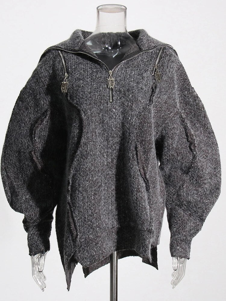 Ashore Boutique Zipper Off Shoulder Sweater For Women-3