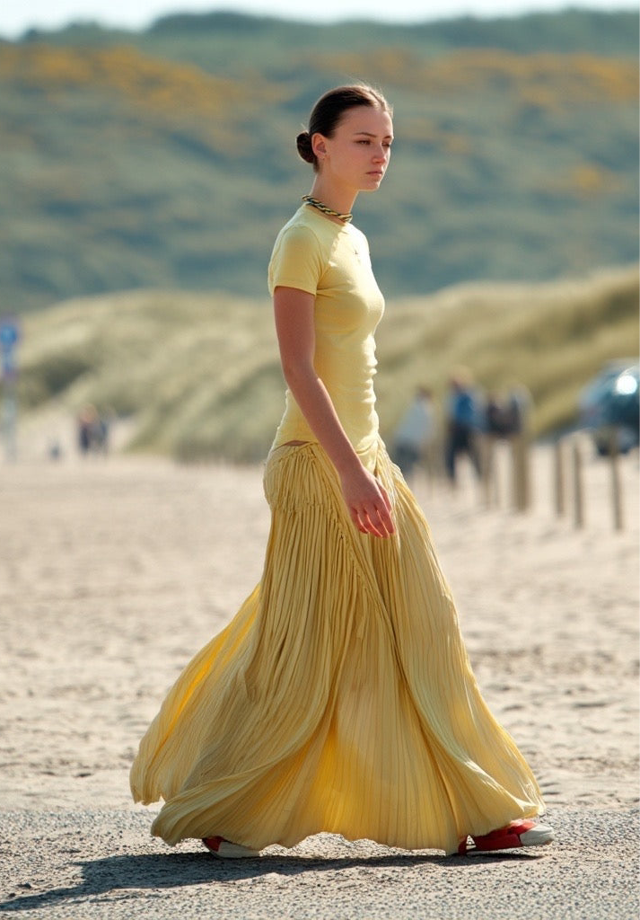 Ashore_Design_Tshirt_Pleated_Satin_Maxi_Dress