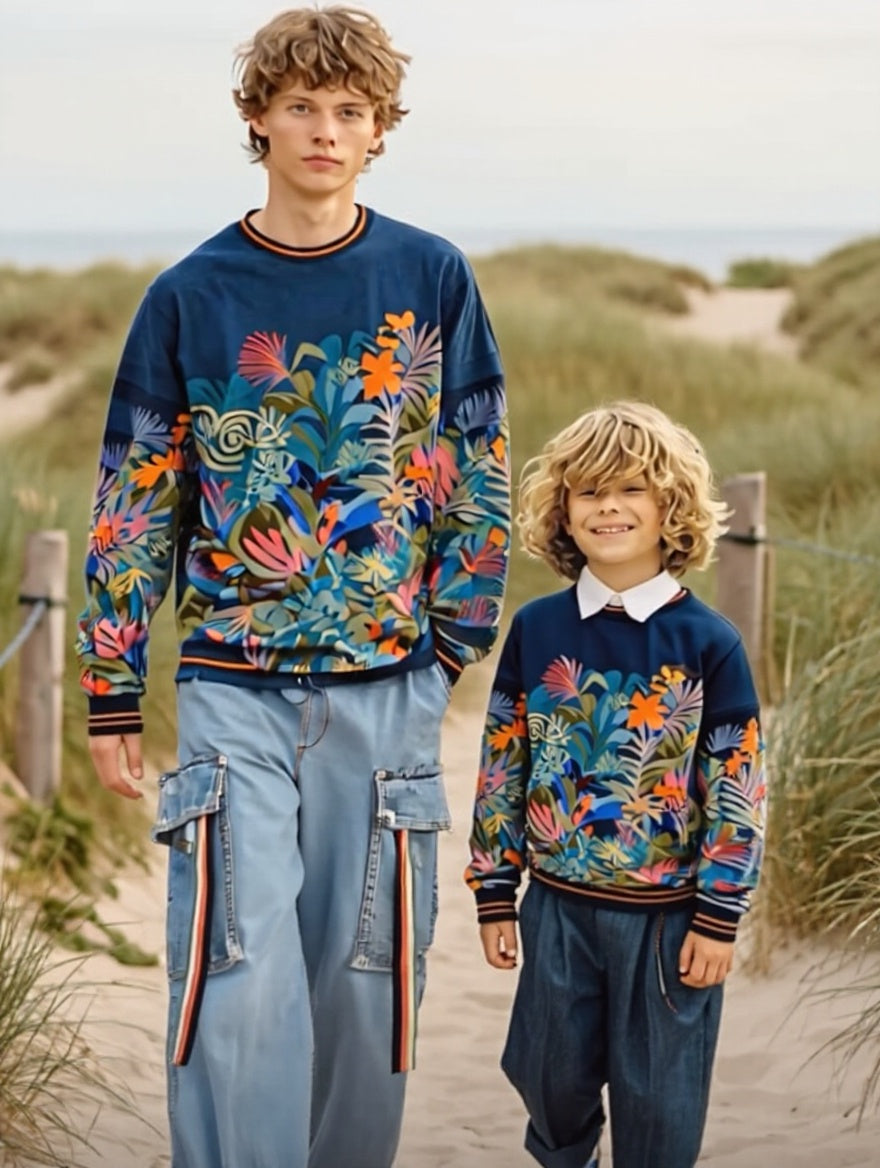 Ashore_Father_Son_Family_Seashore_Vacation_Long_Sleeve_tropical_Pattern_Cotton_Sweatshirt-1