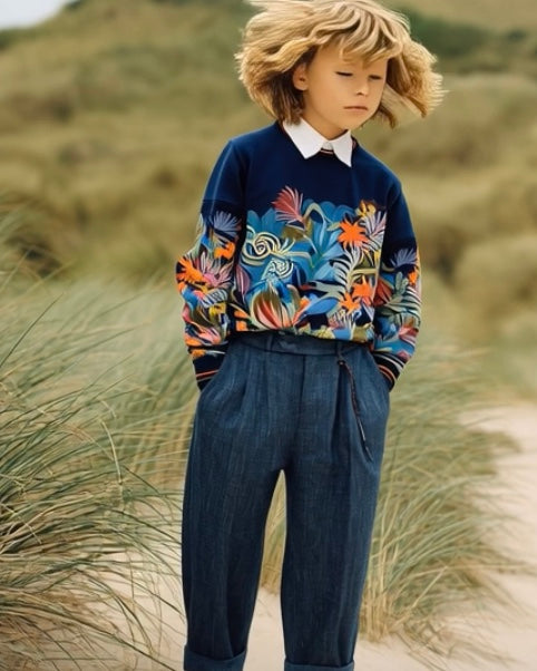 Ashore_Father_Son_Family_Seashore_Vacation_Long_Sleeve_tropical_Pattern_Cotton_Sweatshirt-2