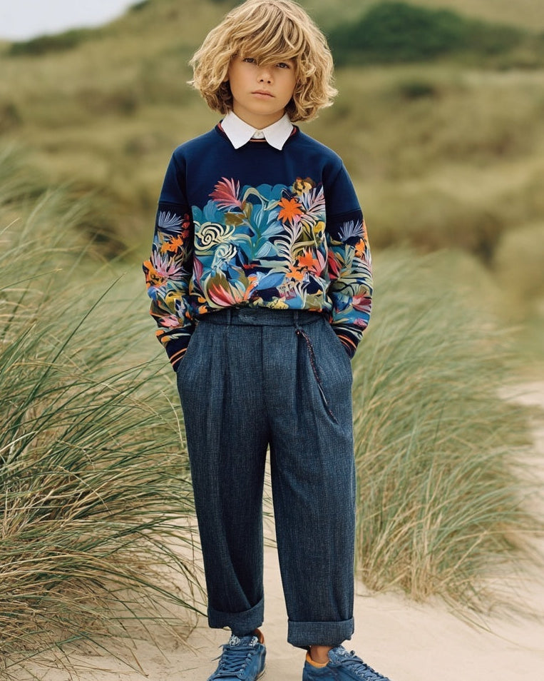 Ashore_Father_Son_Family_Seashore_Vacation_Long_Sleeve_tropical_Pattern_Cotton_Sweatshirt