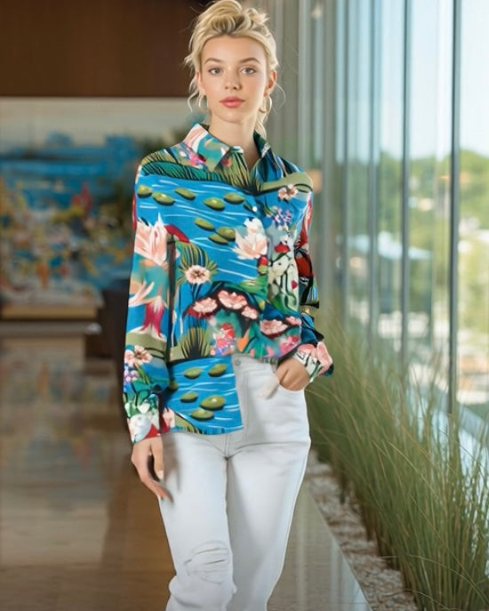 Ashore_Lily_Pond_Painting_Women_Graphic_long_Sleeve_Shirts-1