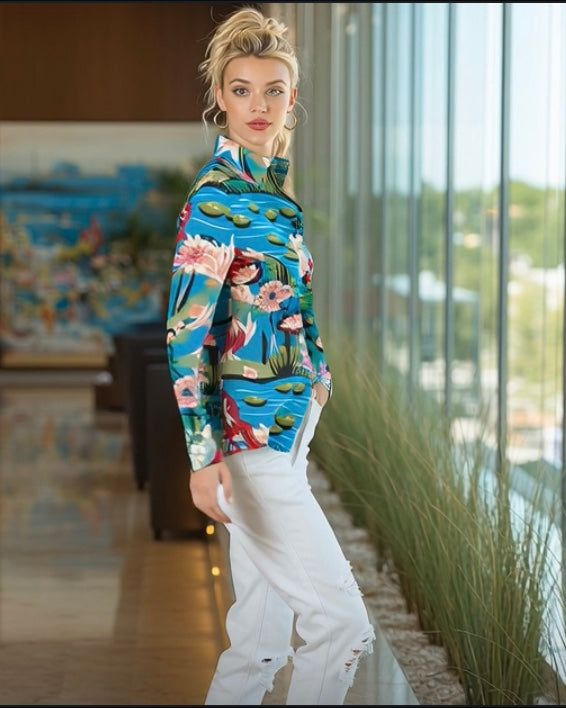 Ashore_Lily_Pond_Painting_Women_Graphic_long_Sleeve_Shirts-2