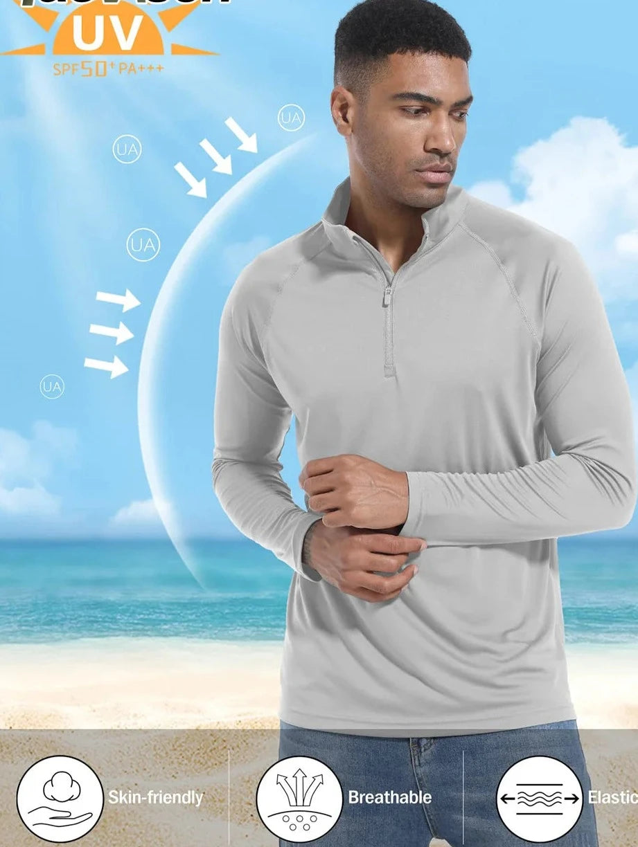Ashore Mens Shop UPF 50+ T-shirts Men's 1/4 Zip &nbsp;UV Protection Long Sleeve T shirts-18