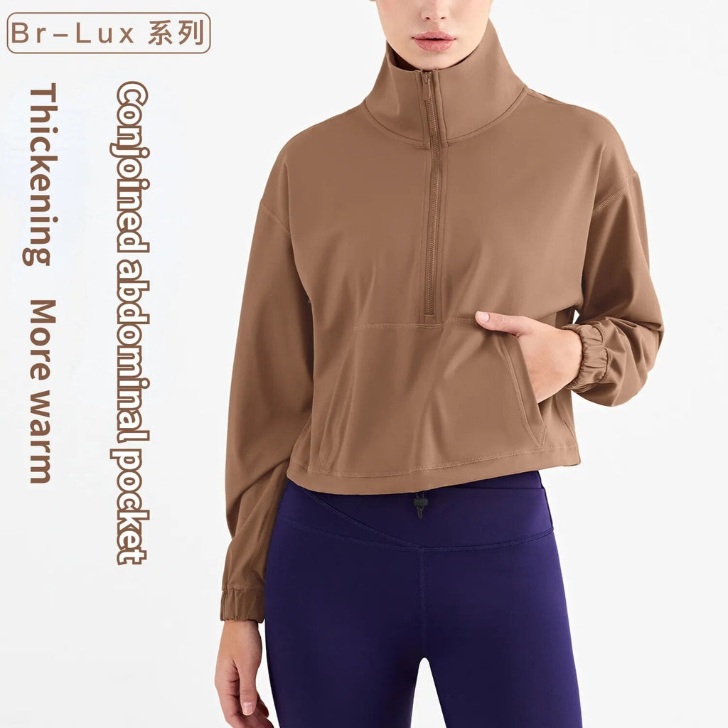 Ashore Shop- Womens-Autumn-Winter -Active-Scuba-Autumn-and-Winter-Women-s-Half-Zipper-Thickened-Thermal-Insulation-Sports-Gym-Outdoor-Sport-jacket-2