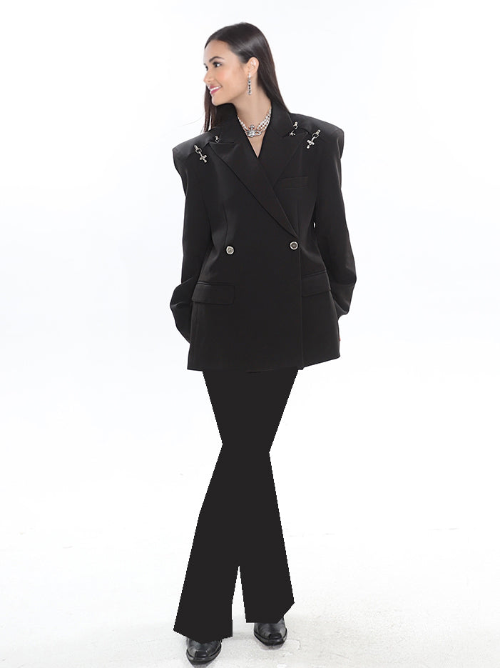 Ashore Shop Modern Women Formal wide shoulder celebrity two piece pant Suit Sets-2