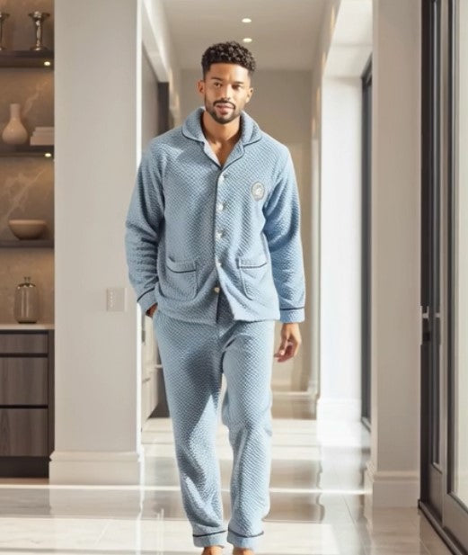 Ashore_Shop_men_s_light_blue_textured_waffle-knit_PJs_sets