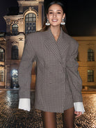 Ashore Shop women's checker plaid long suit blazer-1