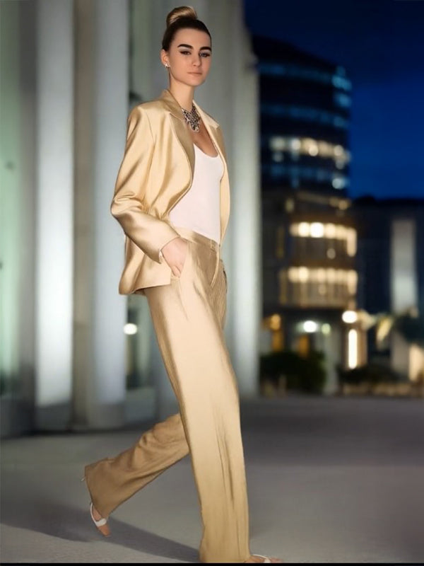 Ashore Shop women's summer two-piece gold satin pant-1