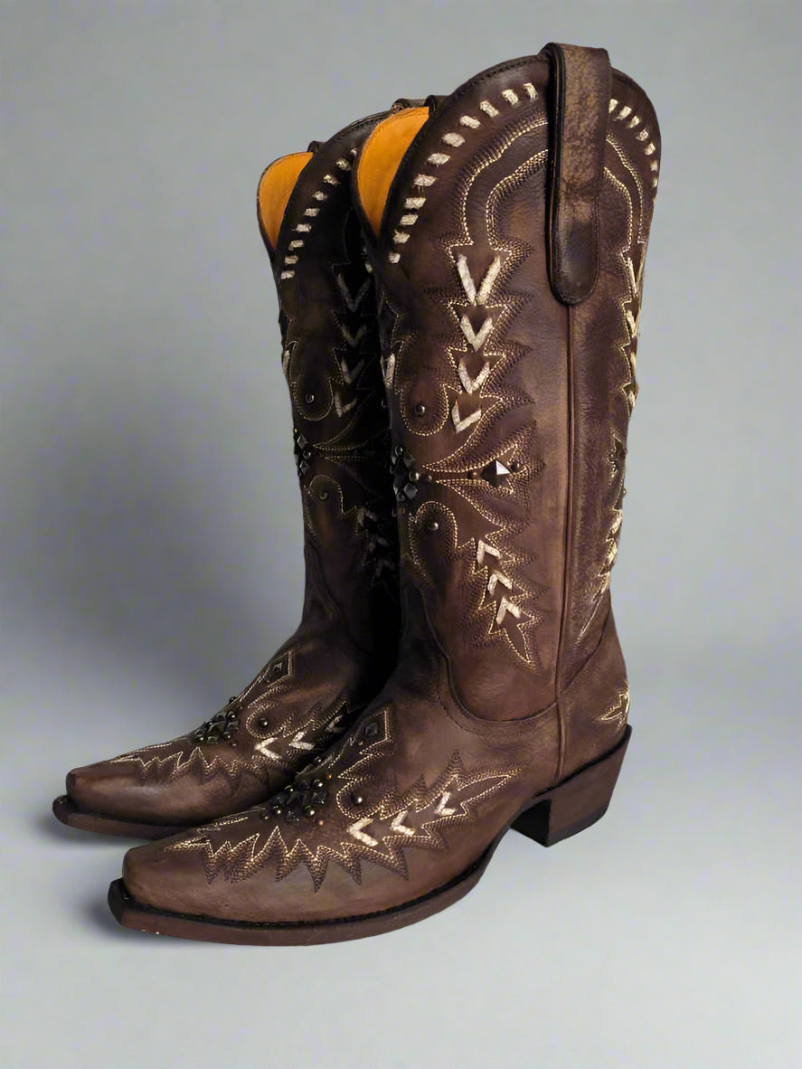 Ashore_Western_Shop_rich_brown_leather_finish_with_intricate_white_embroidery_cowgirl_high_brown_boots_Copy
