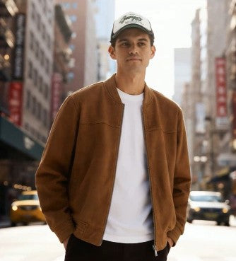 Ashore men’s classic suede jacket in Khaki navy and hunter color-1