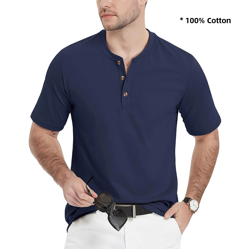 Ashoreshop-100%-Cotton-Henley-T-shirts-Mens-Casual-Henry-Collar-Short-Sleeve-T-Shirts-Summer-Tee-3