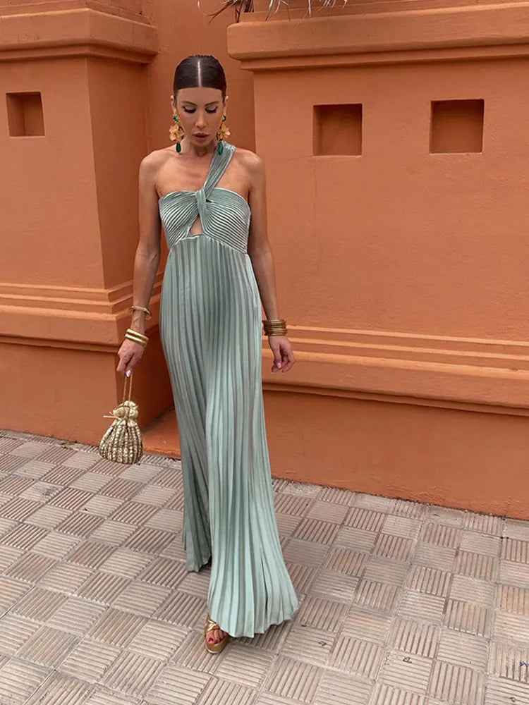 Ashoreshop-2024-Sexy-Backless-Pleated-Solid-Long-Dress-For-Women-green